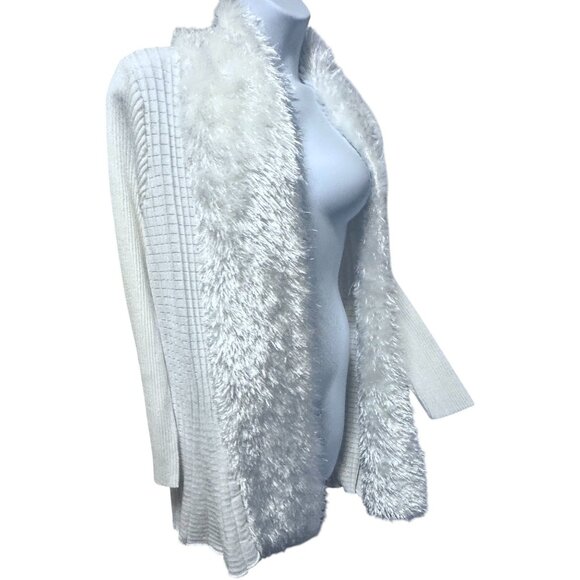 Lauren Michelle Ivory White Faux Fur Open Front Cardigan Size L Long Sleeve - Picture 6 of 11